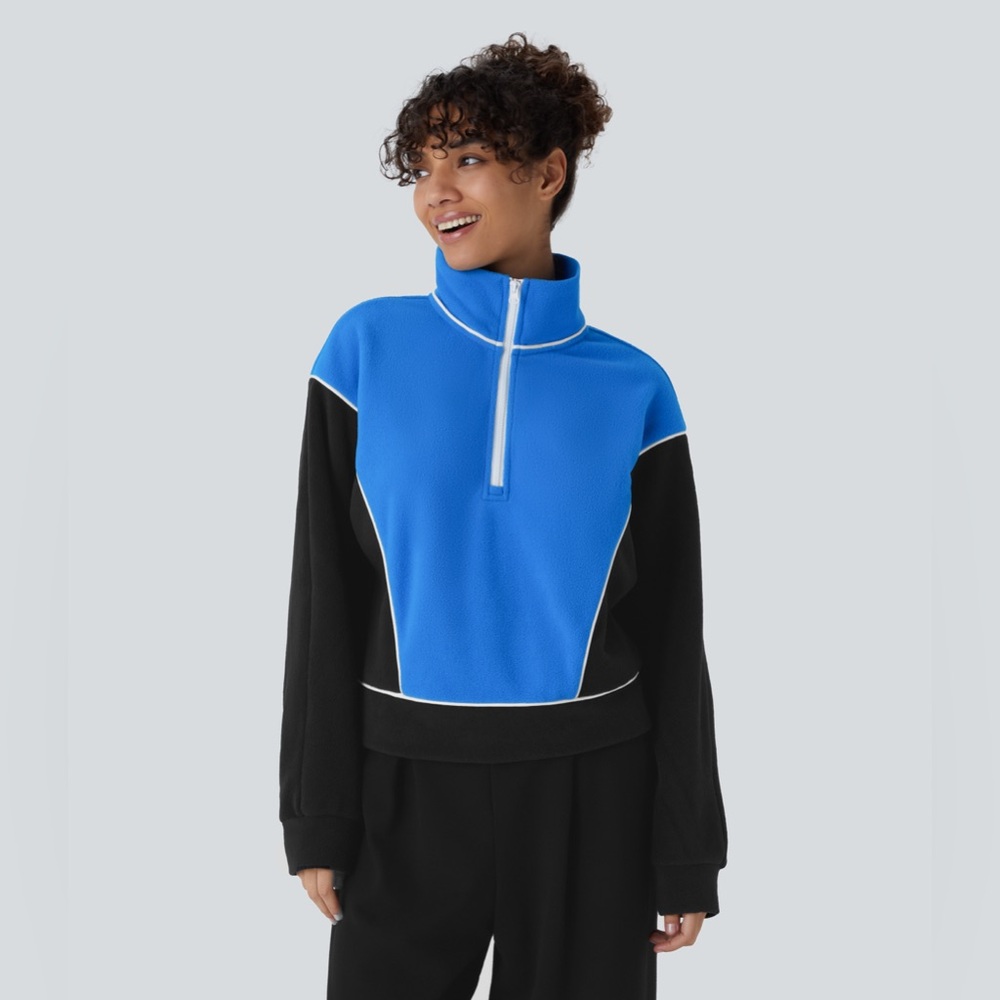 Stand‎ Collar Half Zip Long Sleeve Color Block
Fleece Casual Sweatshirt